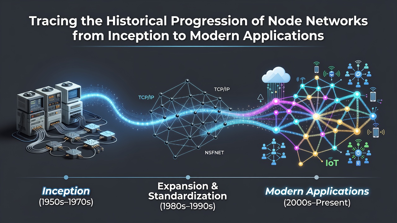 Early diagram of interconnected node structures in mid-20th century computing networks