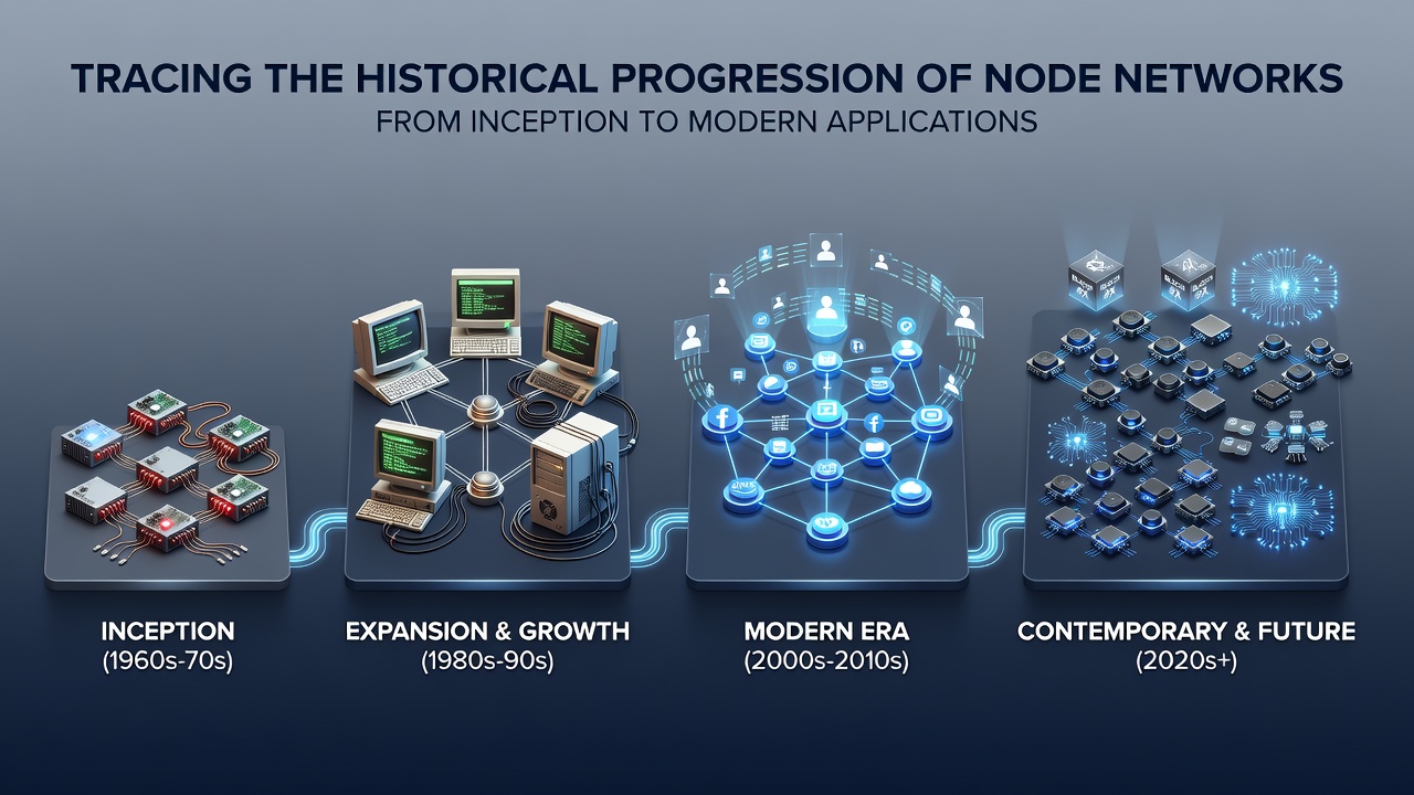 Modern distributed node network visualization showing interconnected points across global regions